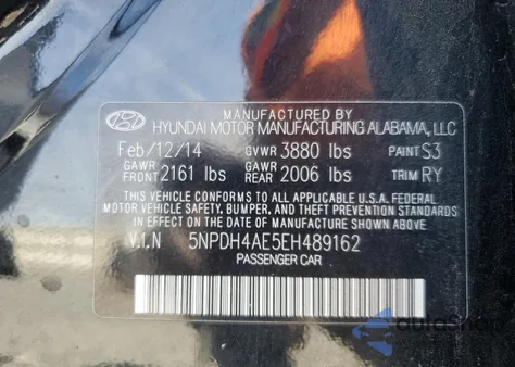 2014 Hyundai Elantra Se from USA, damaged, VIN 5NPDH4AE5EH489162